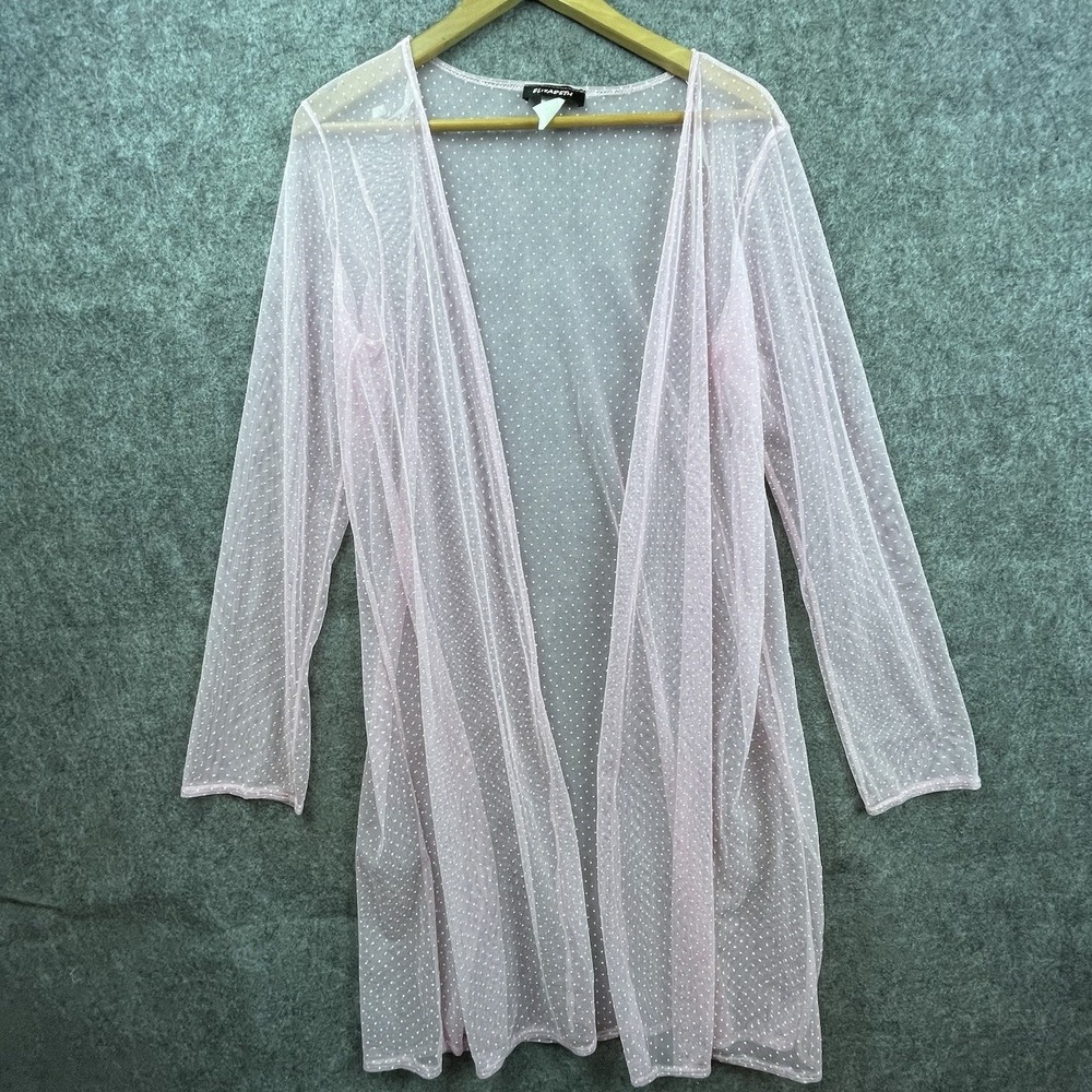 Elizabeth Mesh‎ Coverup Womens XL Pink Sheer Swimsuit Robe Polka Dot Romantic